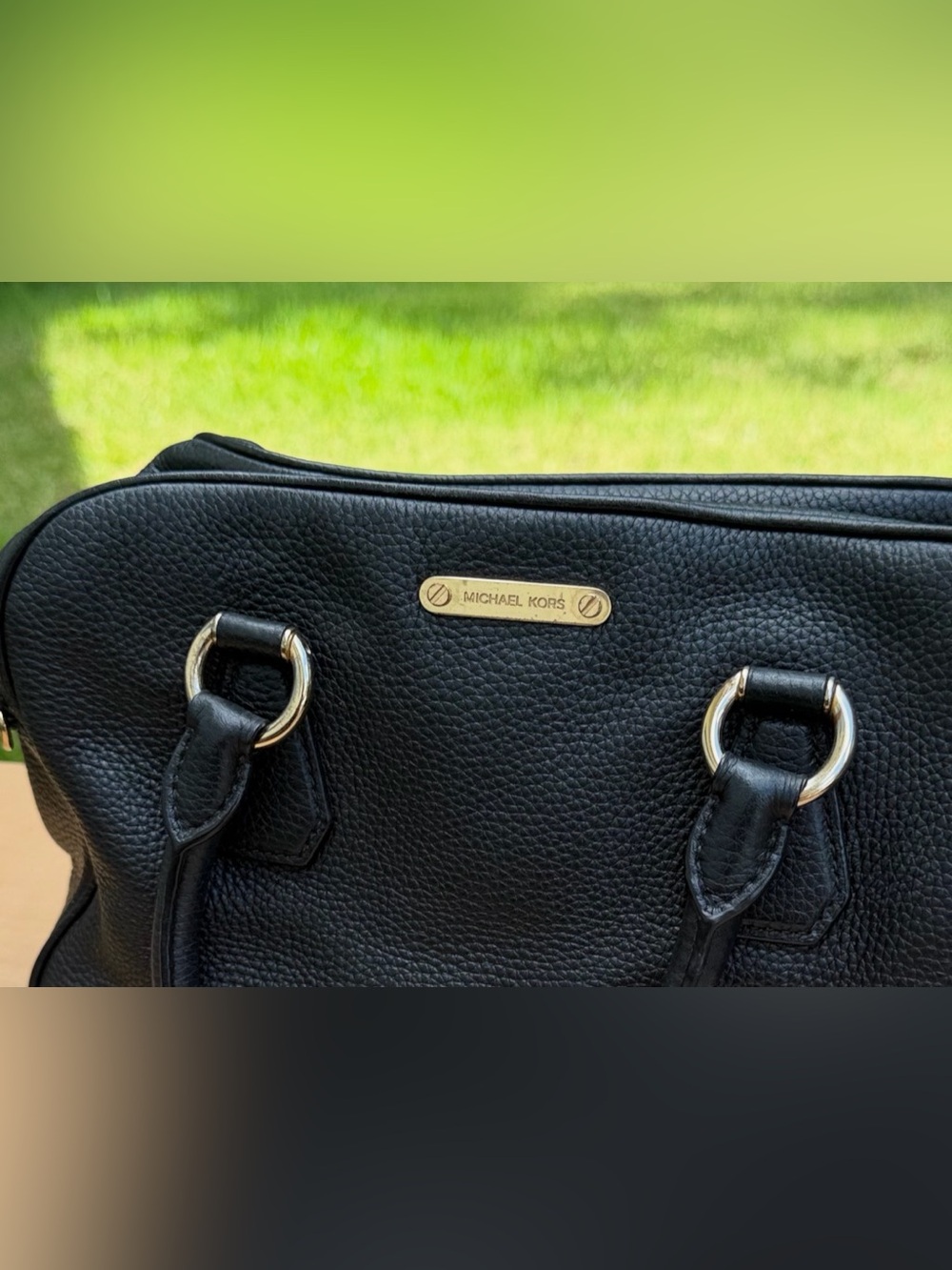 Michael Kors Black Pebbled Leather Crossbody Satchel Gold Tone Zip Top Handles - Picture 11 of 12